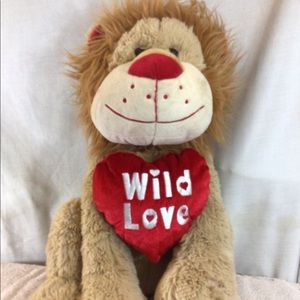 Cute Walmart Plush WILD LOVE Tan Lion Holding Hrt
